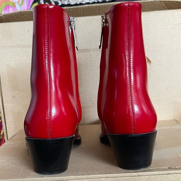 Calvin Klein 205W39NYC Tiesa Red Leather Ankle Boots sz 38 - Picture 5 of 9